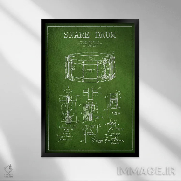 تابلو نقشهٔ پتنت اسنر وشتلر (سبز) اثر پیکسل کهنه (استودیو/نام هنری) - نمای قابدار مشکی