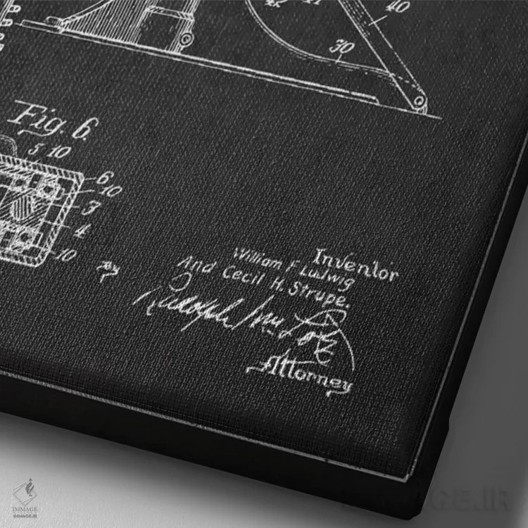 تابلو نقشهٔ پتنت کتل درام لودویگ (ذغالی) اثر پیکسل کهنه (استودیو/نام هنری) - نمای نزدیک بافت بوم