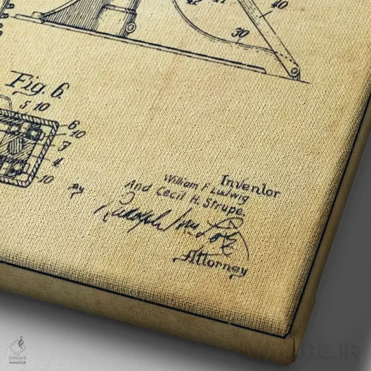 تابلو نقشهٔ پتنت کتل درام لودویگ (قدیمی) اثر پیکسل کهنه (استودیو/نام هنری) - نمای نزدیک بافت بوم