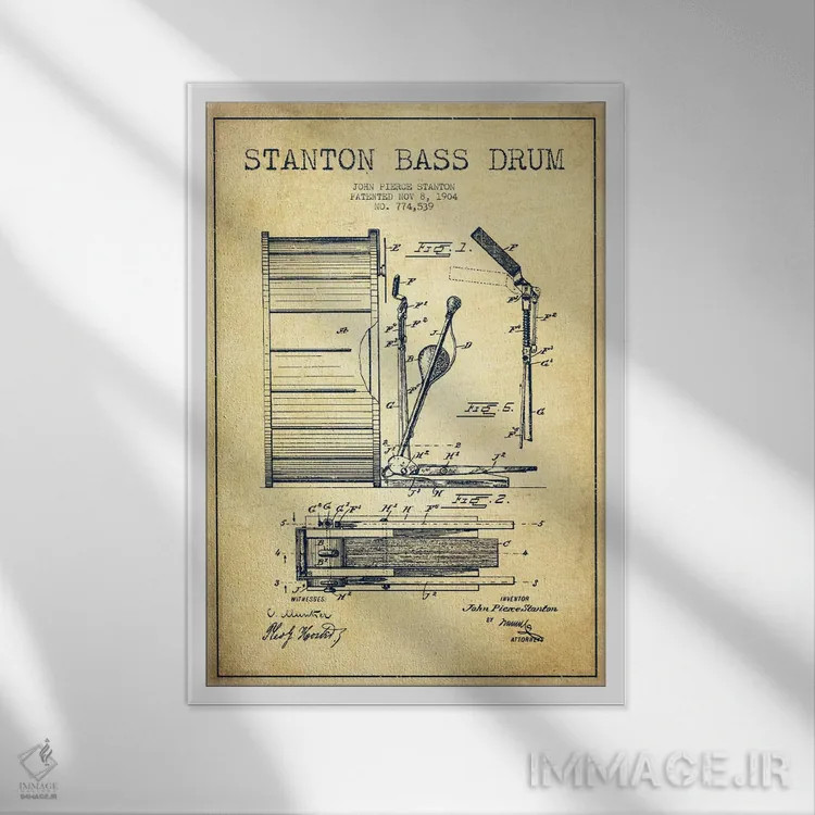 تابلو نقشهٔ پتنت گیتار بیس استنتون (قدیمی) اثر پیکسل کهنه (استودیو/نام هنری) - نمای قابدار سفید