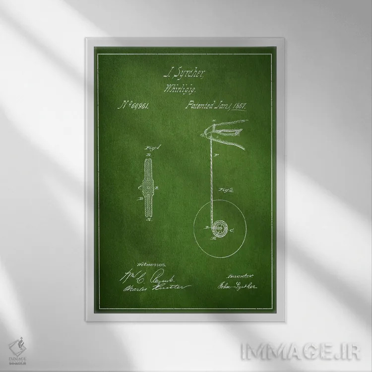 تابلو نقشهٔ پتنت یو یو (سبز) اثر پیکسل کهنه (استودیو/نام هنری) - نمای قابدار سفید