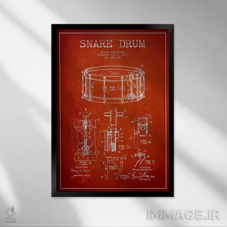 تابلو نقشهٔ پتنت اسنر وشتلر (قرمز) اثر پیکسل کهنه (استودیو/نام هنری) - نمای قابدار مشکی