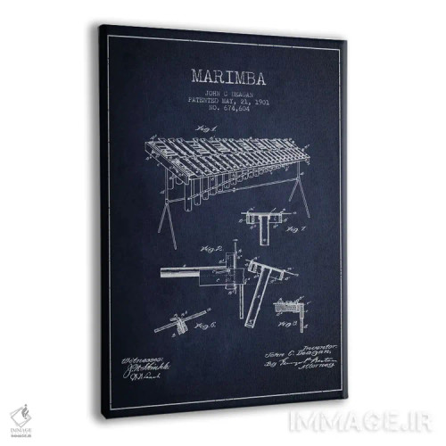 تابلو نقشهٔ پتنت ماریمبا (آبی نفتی) اثر پیکسل کهنه (استودیو/نام هنری) - نمای پرسپکتیو محصول