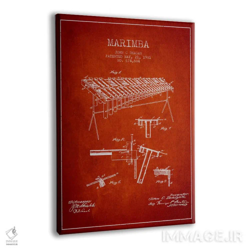 تابلو نقشهٔ پتنت ماریمبا (قرمز) اثر پیکسل کهنه (استودیو/نام هنری) - نمای پرسپکتیو محصول