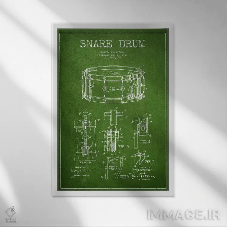 تابلو نقشهٔ پتنت اسنر وشتلر (سبز) اثر پیکسل کهنه (استودیو/نام هنری) - نمای قابدار سفید