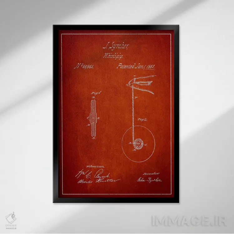 تابلو نقشهٔ پتنت یو یو (قرمز) اثر پیکسل کهنه (استودیو/نام هنری) - نمای قابدار مشکی