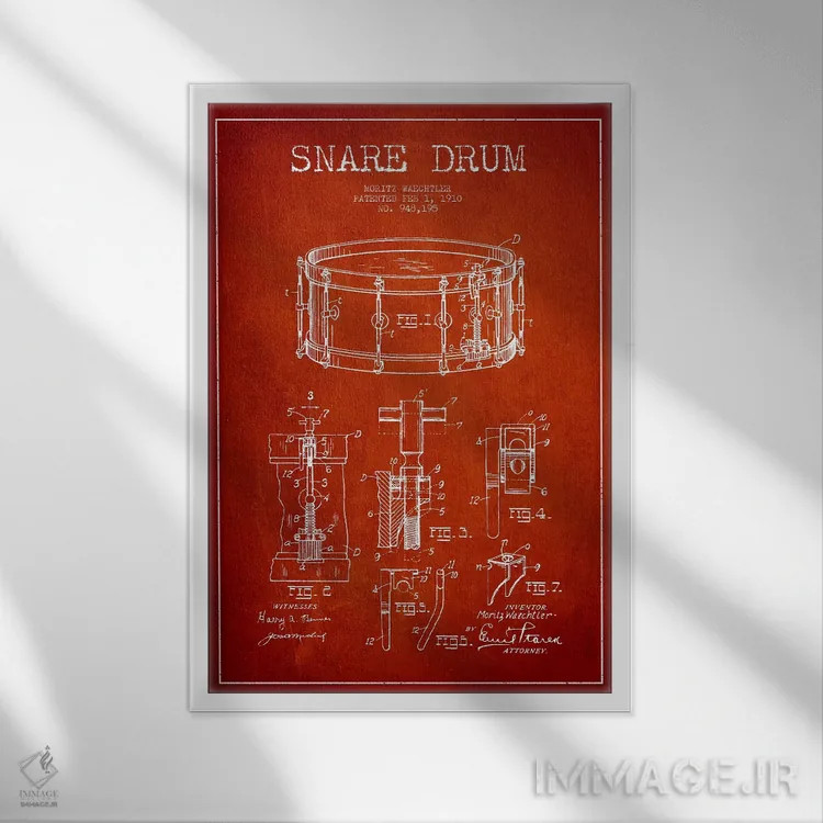 تابلو نقشهٔ پتنت اسنر وشتلر (قرمز) اثر پیکسل کهنه (استودیو/نام هنری) - نمای قابدار سفید