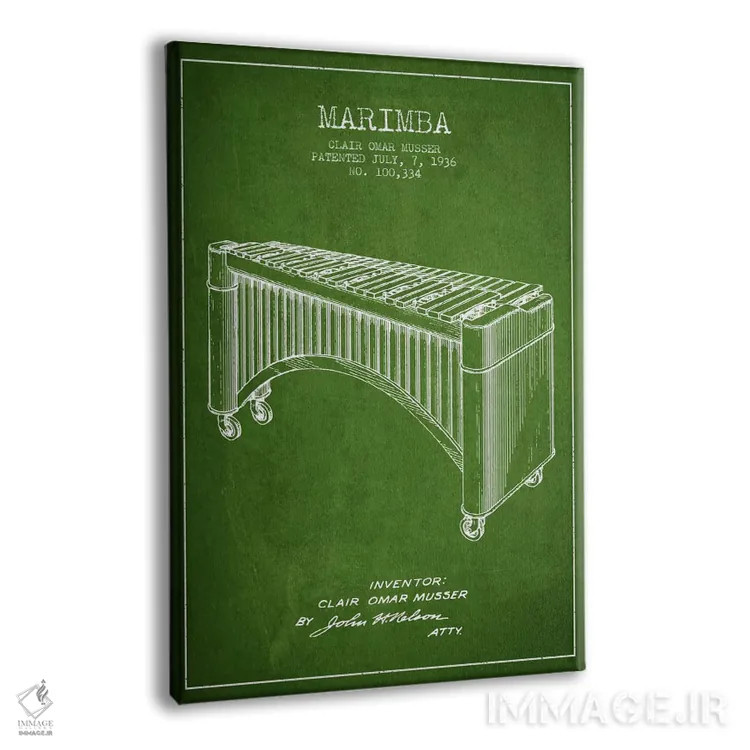 تابلو نقشهٔ پتنت ماریمبا (سبز) اثر پیکسل کهنه (استودیو/نام هنری) - نمای پرسپکتیو محصول