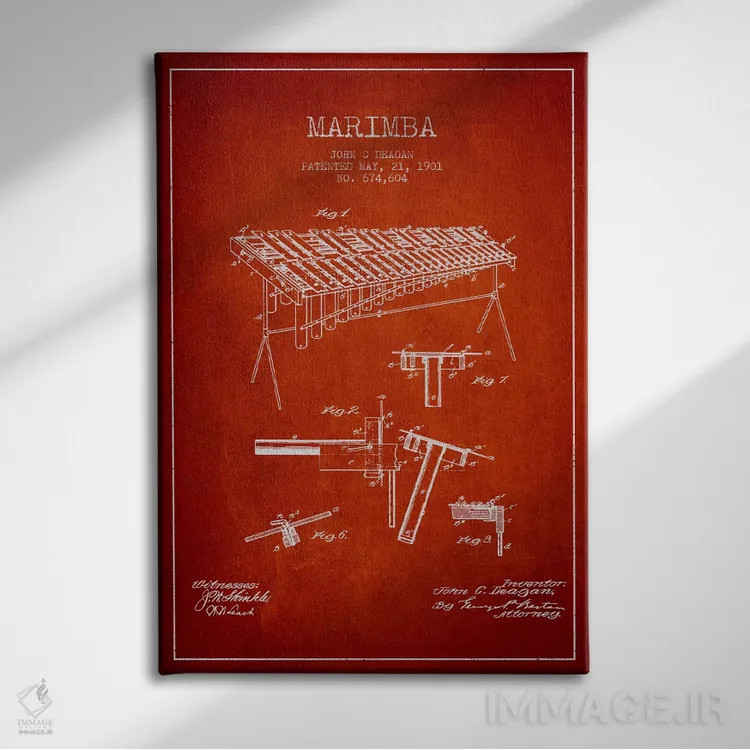 تابلو نقشهٔ پتنت ماریمبا (قرمز) اثر پیکسل کهنه (استودیو/نام هنری) - نمای روبهرو روی دیوار