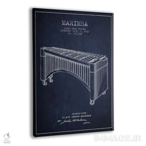 تابلو نقشهٔ پتنت ماریمبا (آبی نفتی) اثر پیکسل کهنه (استودیو/نام هنری) - نمای پرسپکتیو محصول