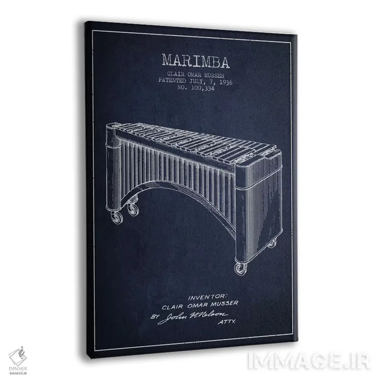 تابلو نقشهٔ پتنت ماریمبا (آبی نفتی) اثر پیکسل کهنه (استودیو/نام هنری) - نمای پرسپکتیو محصول