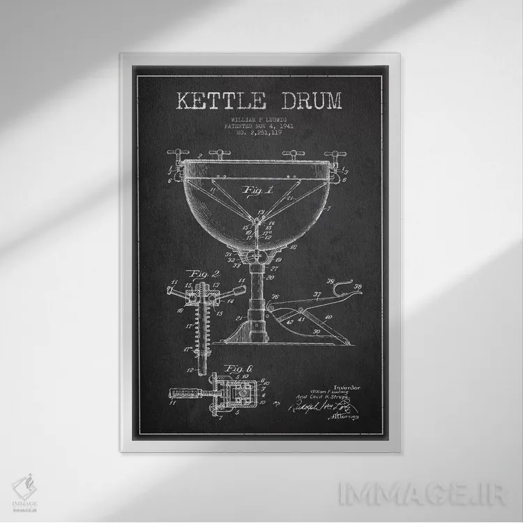 تابلو نقشهٔ پتنت کتل درام لودویگ (ذغالی) اثر پیکسل کهنه (استودیو/نام هنری) - نمای قابدار سفید