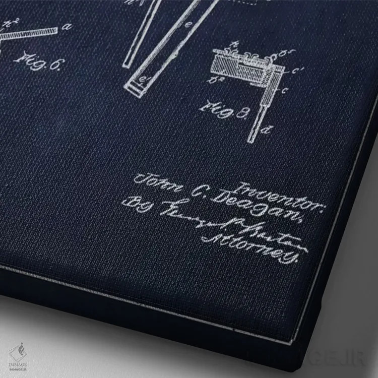 تابلو نقشهٔ پتنت ماریمبا (آبی نفتی) اثر پیکسل کهنه (استودیو/نام هنری) - نمای نزدیک بافت بوم