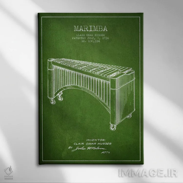 تابلو نقشهٔ پتنت ماریمبا (سبز) اثر پیکسل کهنه (استودیو/نام هنری) - نمای روبهرو روی دیوار