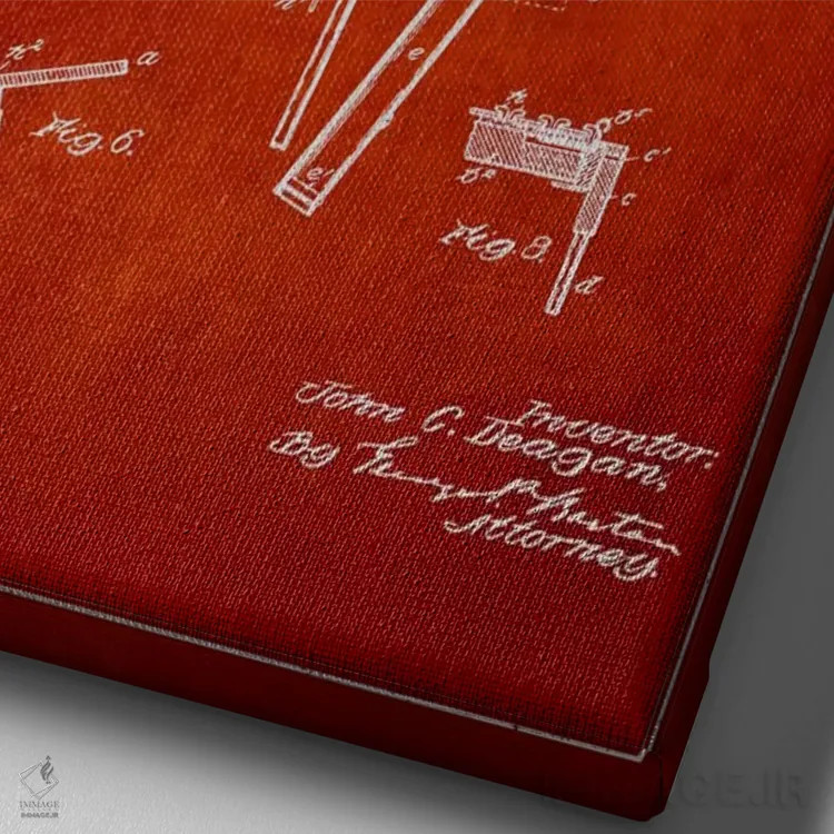 تابلو نقشهٔ پتنت ماریمبا (قرمز) اثر پیکسل کهنه (استودیو/نام هنری) - نمای نزدیک بافت بوم