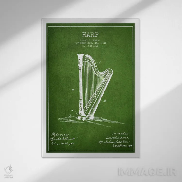 تابلو نقشهٔ پتنت چنگ (سبز) اثر پیکسل کهنه (استودیو/نام هنری) - نمای قابدار سفید