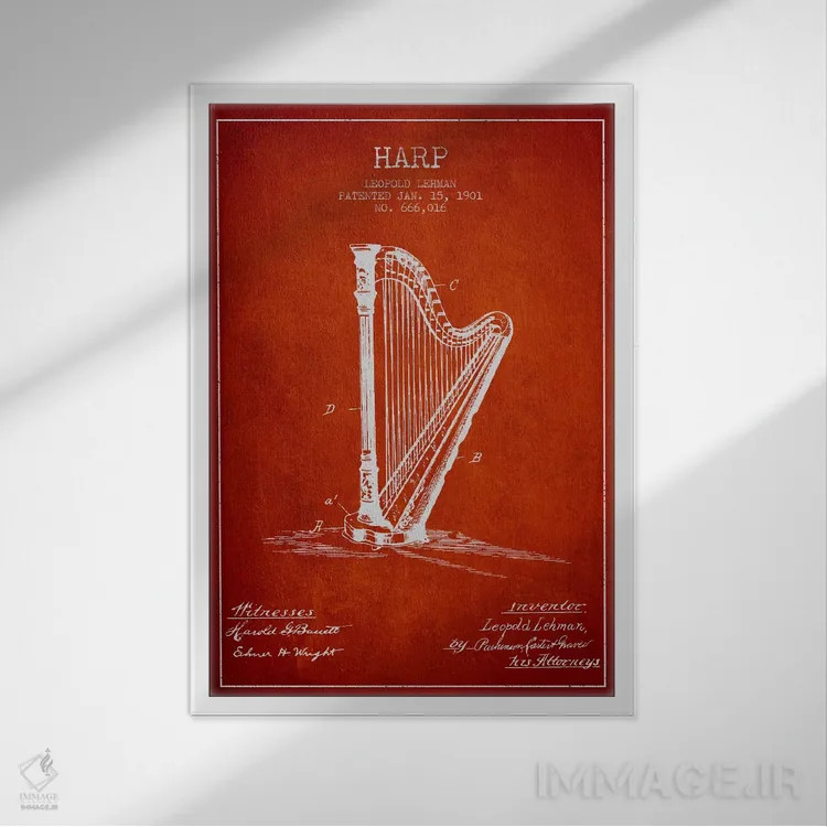 تابلو نقشهٔ پتنت چنگ (قرمز) اثر پیکسل کهنه (استودیو/نام هنری) - نمای قابدار سفید