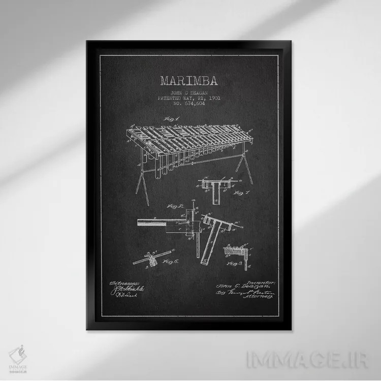 تابلو نقشهٔ پتنت ماریمبا (ذغالی) اثر پیکسل کهنه (استودیو/نام هنری) - نمای قابدار مشکی