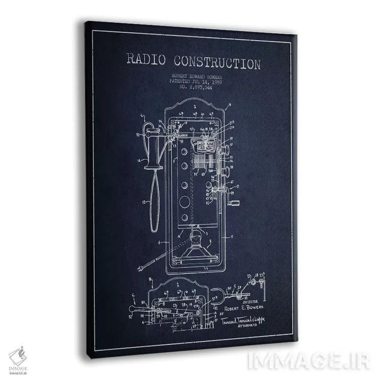 تابلو نقشهٔ پتنت ساخت رادیوی باورز (آبی) اثر پیکسل کهنه (استودیو/نام هنری) - نمای پرسپکتیو محصول