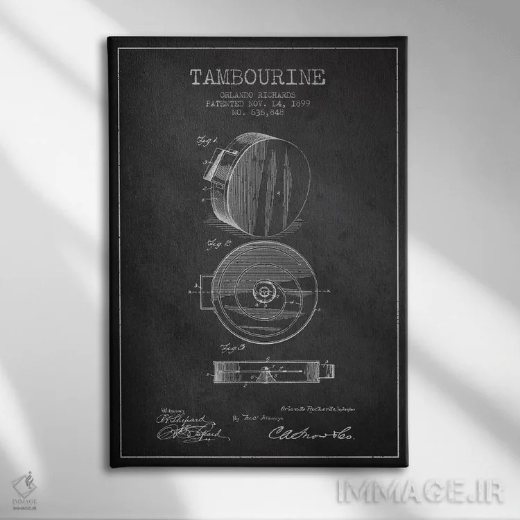 تابلو نقشهٔ پتنت دایره زنگی (ذغالی) اثر پیکسل کهنه (استودیو/نام هنری) - نمای روبهرو روی دیوار