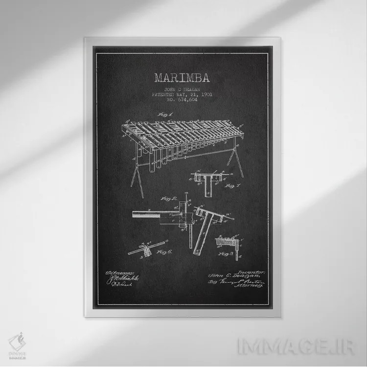 تابلو نقشهٔ پتنت ماریمبا (ذغالی) اثر پیکسل کهنه (استودیو/نام هنری) - نمای قابدار سفید