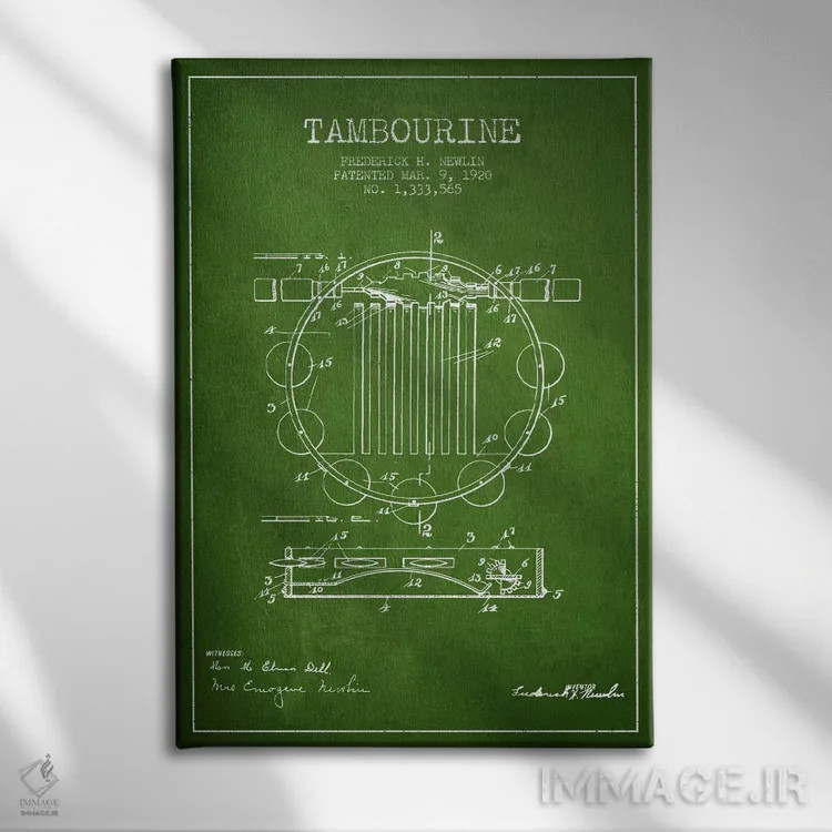 تابلو نقشهٔ پتنت دایره زنگی (سبز) اثر پیکسل کهنه (استودیو/نام هنری) - نمای روبهرو روی دیوار