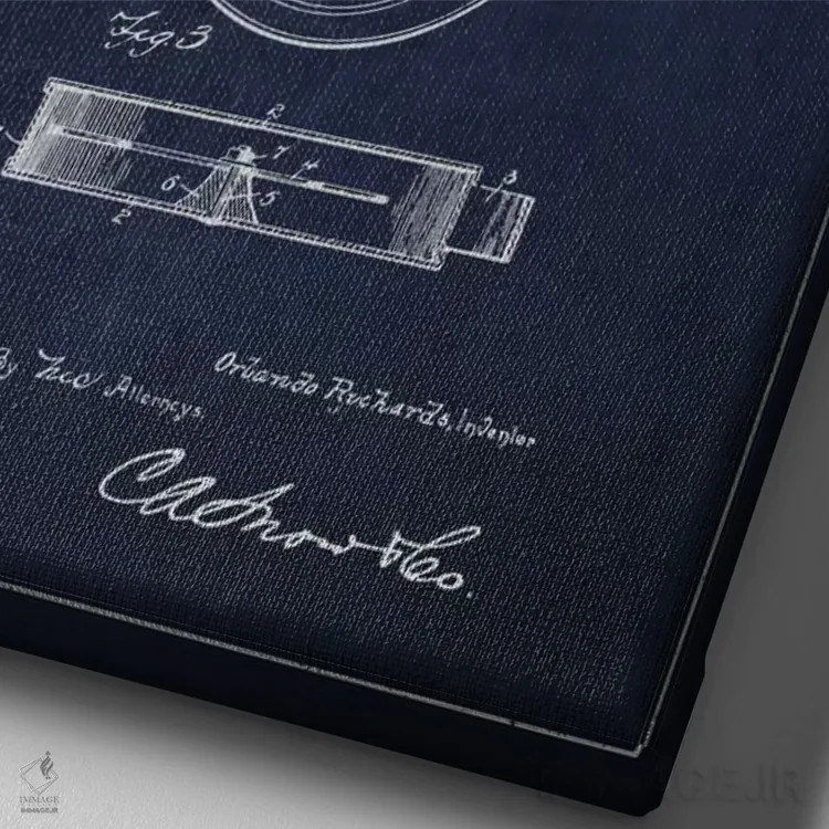 تابلو نقشهٔ پتنت دایره زنگی (آبی نفتی) اثر پیکسل کهنه (استودیو/نام هنری) - نمای نزدیک بافت بوم