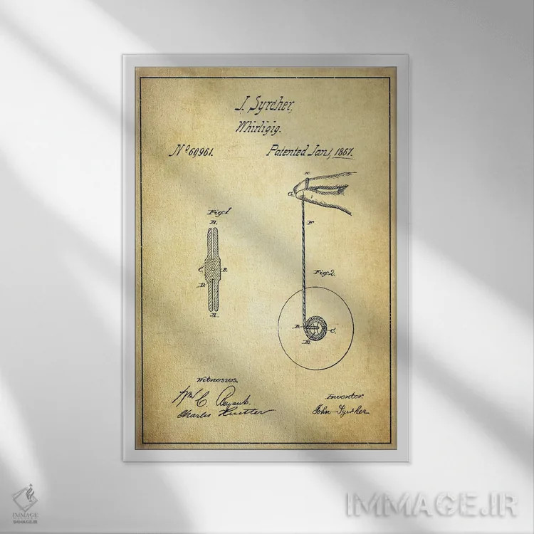 تابلو نقشهٔ پتنت یو یو (قدیمی) اثر پیکسل کهنه (استودیو/نام هنری) - نمای قابدار سفید