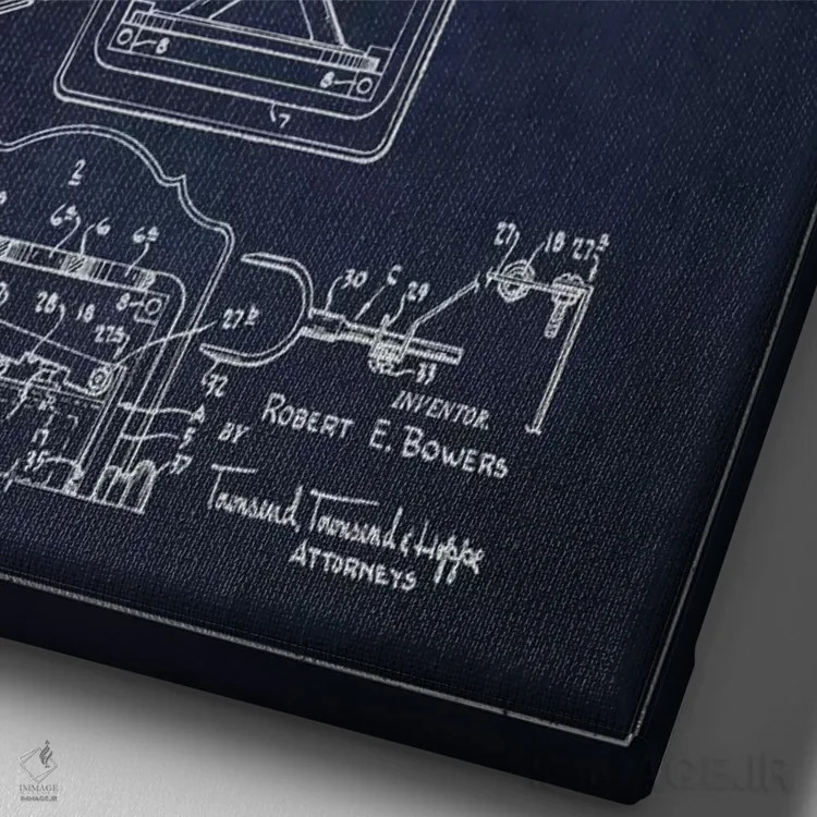 تابلو نقشهٔ پتنت ساخت رادیوی باورز (آبی) اثر پیکسل کهنه (استودیو/نام هنری) - نمای نزدیک بافت بوم