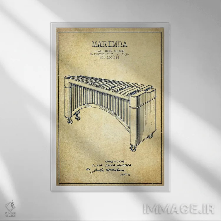 تابلو نقشهٔ پتنت ماریمبا (قدیمی) اثر پیکسل کهنه (استودیو/نام هنری) - نمای قابدار سفید