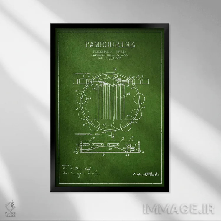 تابلو نقشهٔ پتنت دایره زنگی (سبز) اثر پیکسل کهنه (استودیو/نام هنری) - نمای قابدار مشکی