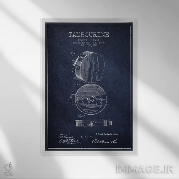 تابلو نقشهٔ پتنت دایره زنگی (آبی نفتی) اثر پیکسل کهنه (استودیو/نام هنری) - نمای قابدار سفید