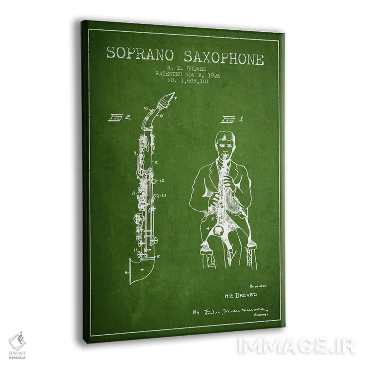 تابلو نقشهٔ پتنت ساکسوفون سوپرانو (سبز) اثر پیکسل کهنه (استودیو/نام هنری) - نمای پرسپکتیو محصول