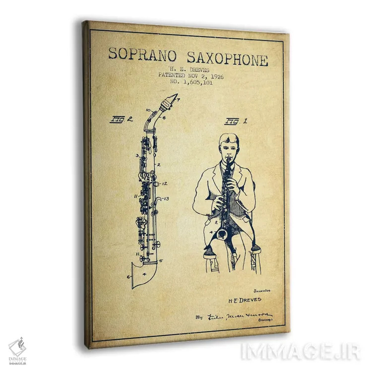 تابلو نقشهٔ پتنت ساکسوفون سوپرانو (قدیمی) اثر پیکسل کهنه (استودیو/نام هنری) - نمای پرسپکتیو محصول