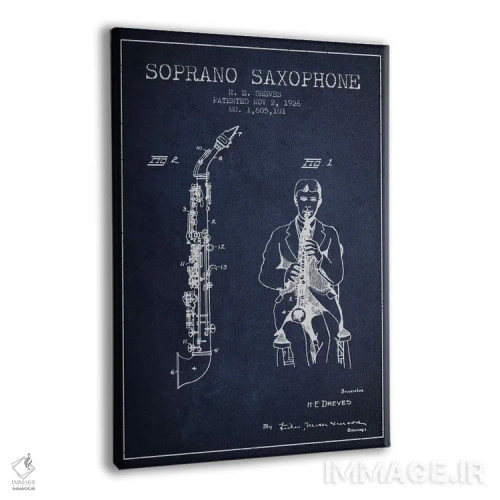 تابلو نقشهٔ پتنت ساکسوفون سوپرانو (آبی نفتی) اثر پیکسل کهنه (استودیو/نام هنری) - نمای پرسپکتیو محصول