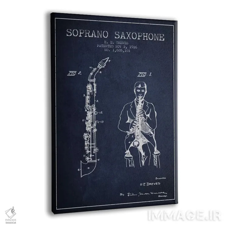 تابلو نقشهٔ پتنت ساکسوفون سوپرانو (آبی نفتی) اثر پیکسل کهنه (استودیو/نام هنری) - نمای پرسپکتیو محصول
