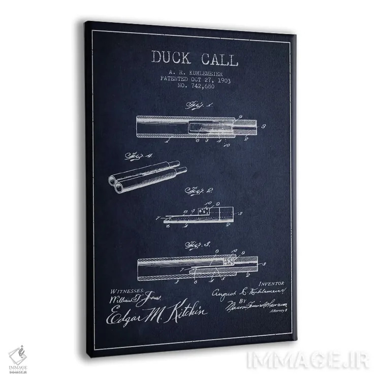 تابلو نقشهٔ پتنت سوت اردک (آبی نفتی) اثر پیکسل کهنه (استودیو/نام هنری) - نمای پرسپکتیو محصول