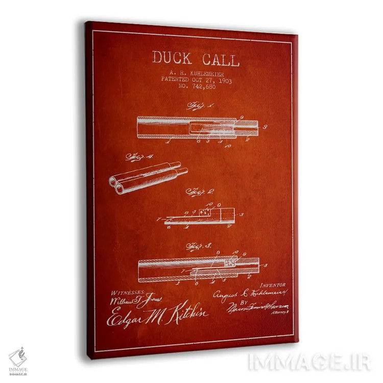 تابلو نقشهٔ پتنت سوت اردک (قرمز) اثر پیکسل کهنه (استودیو/نام هنری) - نمای پرسپکتیو محصول