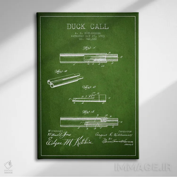 تابلو نقشهٔ پتنت سوت اردک (سبز) اثر پیکسل کهنه (استودیو/نام هنری) - نمای روبهرو روی دیوار