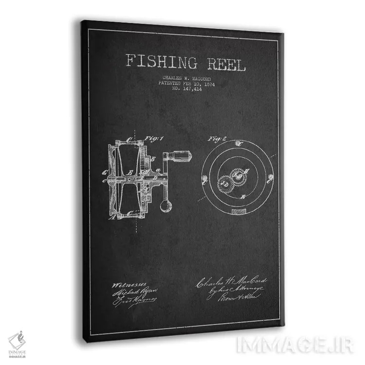 تابلو نقشهٔ پتنت چرخ ماهیگیری (تیره) اثر پیکسل کهنه (استودیو/نام هنری) - نمای پرسپکتیو محصول