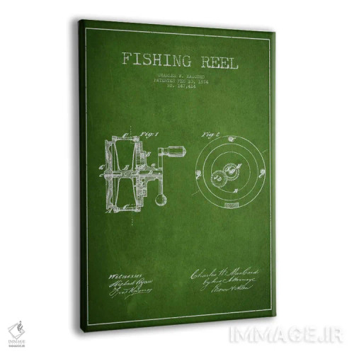 تابلو نقشهٔ پتنت چرخ ماهیگیری (سبز) اثر پیکسل کهنه (استودیو/نام هنری) - نمای پرسپکتیو محصول