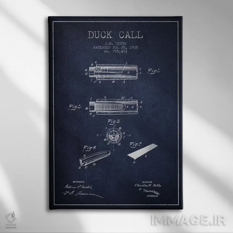 تابلو نقشهٔ پتنت سوت اردک ۲ (آبی نفتی) اثر پیکسل کهنه (استودیو/نام هنری) - نمای روبهرو روی دیوار