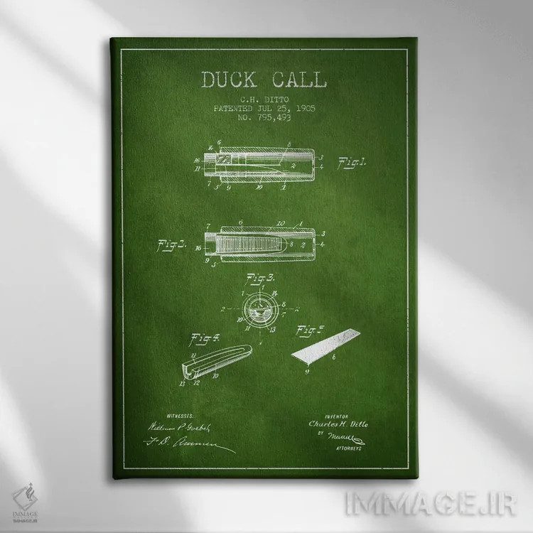 تابلو نقشهٔ پتنت سوت اردک ۲ (سبز) اثر پیکسل کهنه (استودیو/نام هنری) - نمای روبهرو روی دیوار