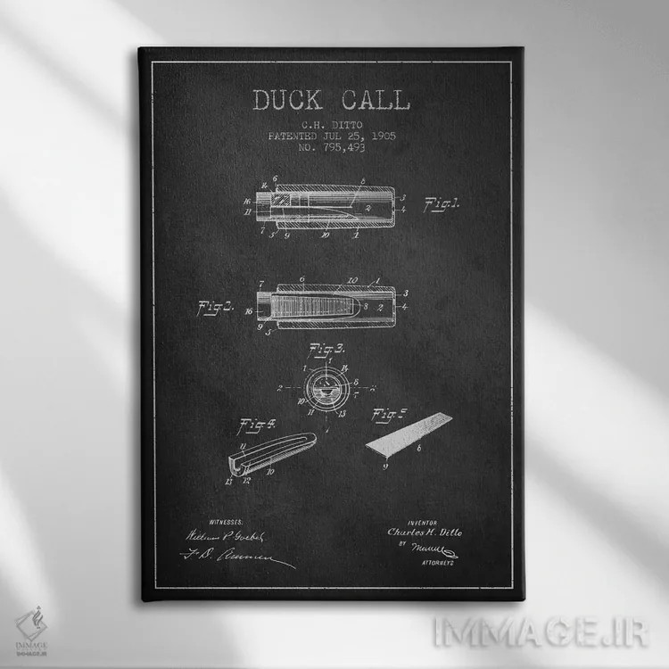 تابلو نقشهٔ پتنت سوت اردک ۲ (ذغالی) اثر پیکسل کهنه (استودیو/نام هنری) - نمای روبهرو روی دیوار
