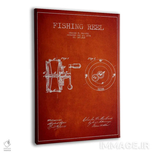 تابلو نقشهٔ حقامتیاز قرقره ماهیگیری قرمز اثر پیکسل کهنه (استودیو/نام هنری) - نمای پرسپکتیو محصول