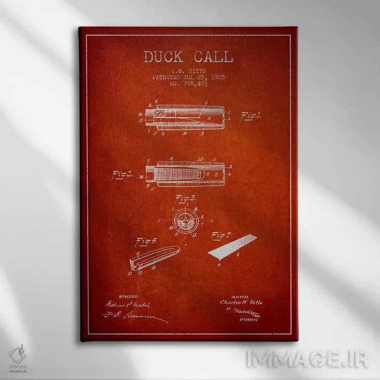 تابلو نقشهٔ پتنت سوت اردک ۲ (قرمز) اثر پیکسل کهنه (استودیو/نام هنری) - نمای روبهرو روی دیوار