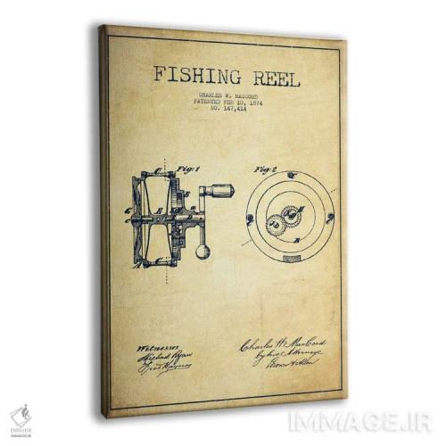 تابلو نقشهٔ حقامتیاز قرقره ماهیگیری کلاسیک اثر پیکسل کهنه (استودیو/نام هنری) - نمای پرسپکتیو محصول