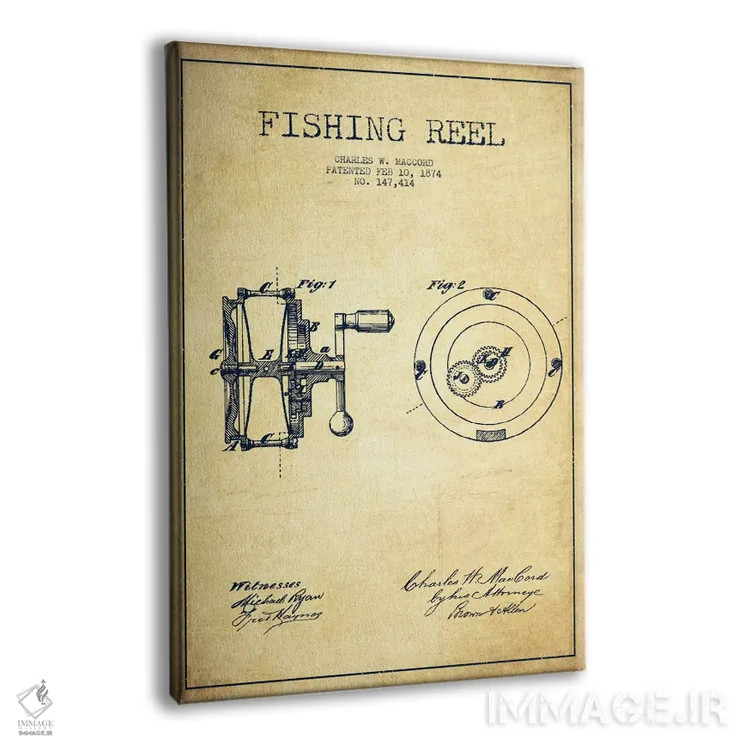 تابلو نقشهٔ حقامتیاز قرقره ماهیگیری کلاسیک اثر پیکسل کهنه (استودیو/نام هنری) - نمای پرسپکتیو محصول