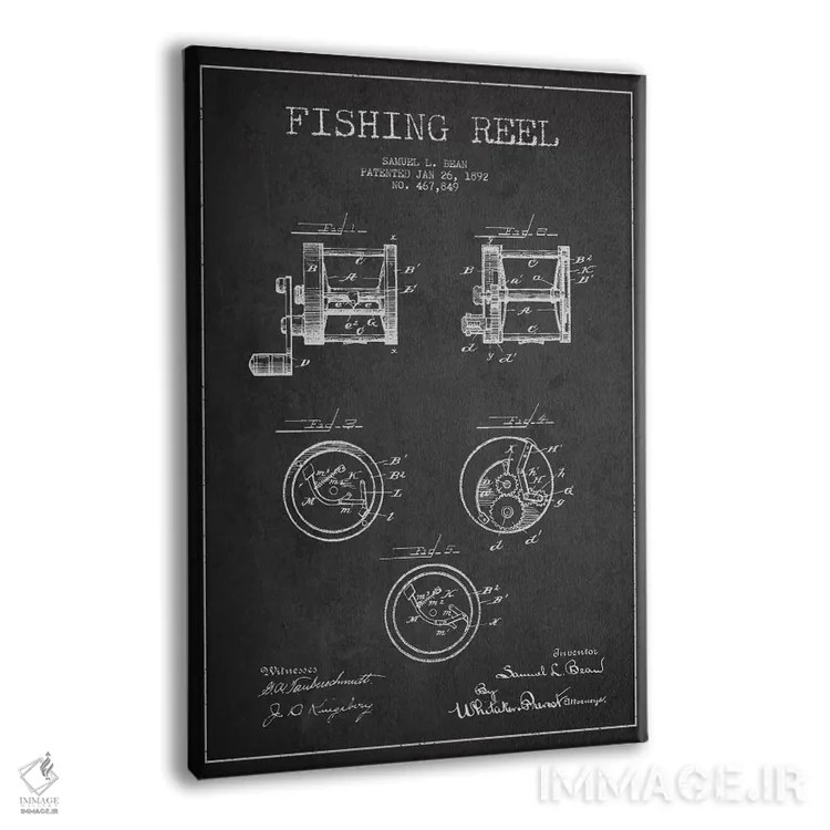 تابلو نقشهٔ حقامتیاز قرقره ماهیگیری تیره اثر پیکسل کهنه (استودیو/نام هنری) - نمای پرسپکتیو محصول