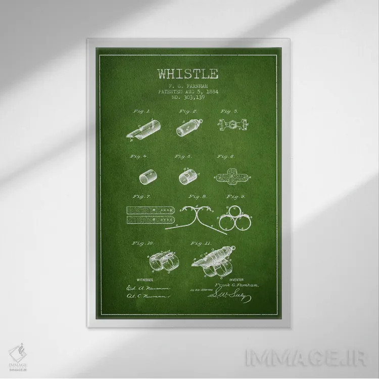 تابلو نقشهٔ پتنت سوت ۱ (سبز) اثر پیکسل کهنه (استودیو/نام هنری) - نمای قابدار سفید